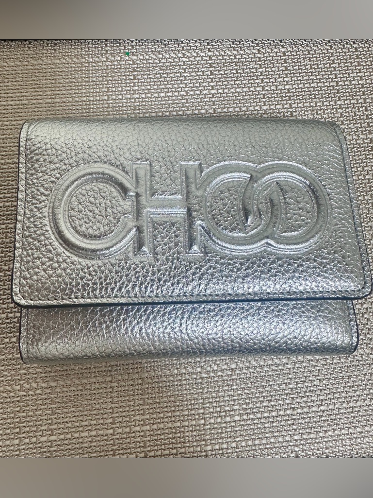 Jimmy Choo Loni Metallic Silver Pebbled Leather Wallet- Nwt